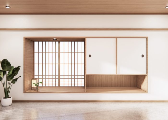 living shelf design in room japanese style minimal design. 3d re